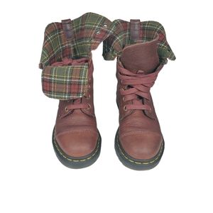 Doc Dr. Martens Aimilie Triumph Sz 6 Plaid Fold Over Calf High Combat Boots